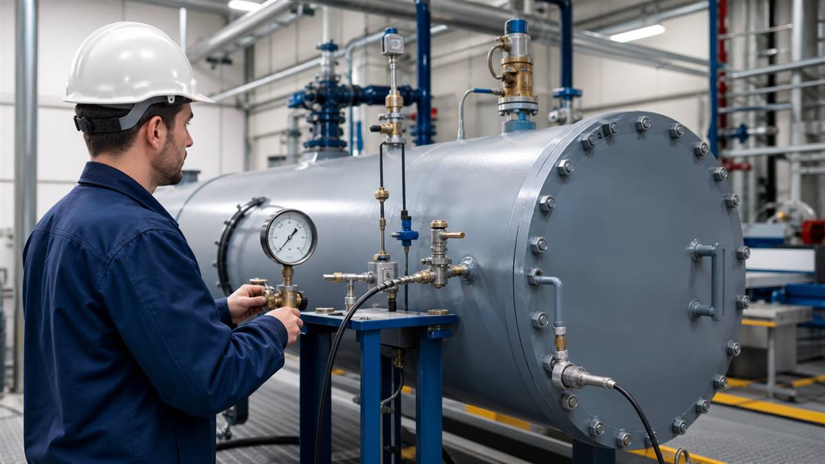 Basınçlı kap için hidrostatik test ve basınç göstergesi kontrolü